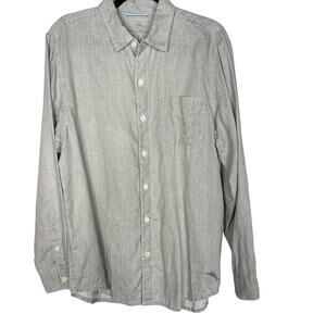 Tommy Bahama Mens Medium M Gray Linen Button Down Long Sleeve Shirt Relax Pocket